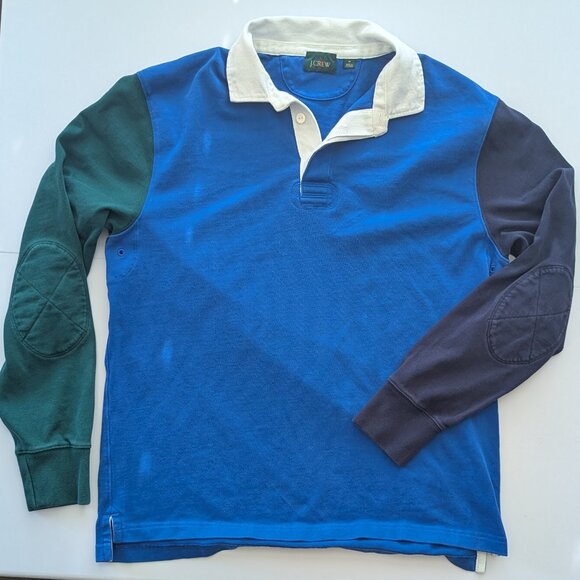 J. Crew Rugby Polo Shirt Navy/Royal Blue/Green Color block Men's M Long Sleeve - Picture 1 of 4